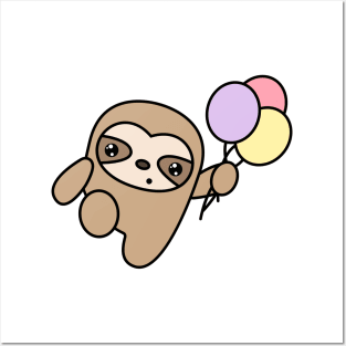 Funny sloth with three balloons Posters and Art